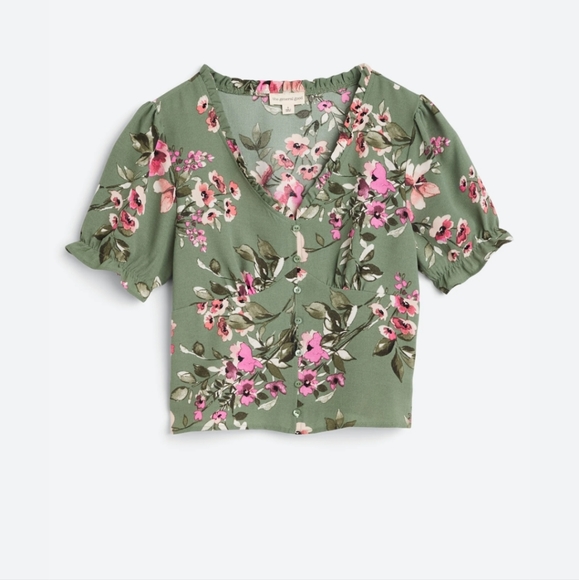 Floral Puff Sleeve Blouse size xs - Picture 3 of 3